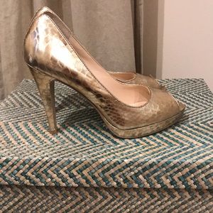 Nine West Gold Snakeskin Open Toe Pump